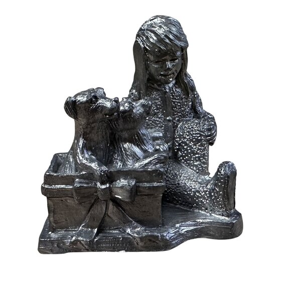 Vintage Pewter Figurine Child With Christmas Gift Michael A Ricker SE 1997 USA - Picture 1 of 6